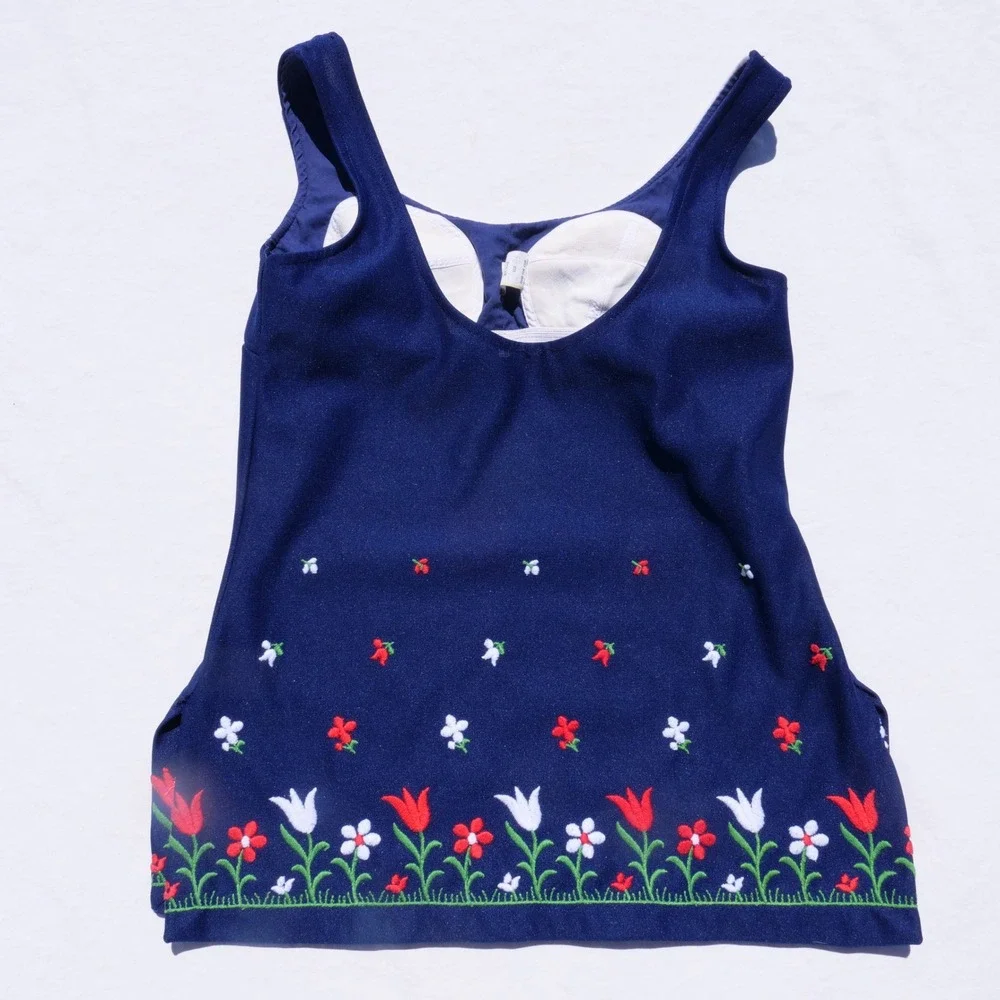 Cute vintage 70s Rovi Sportswear embroidered two piece swim‎ suit